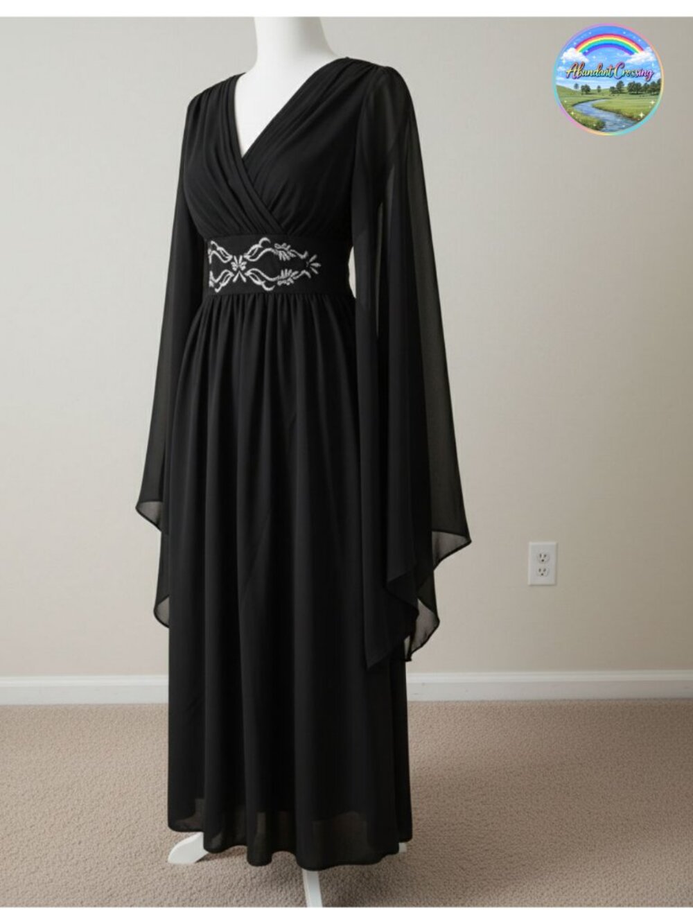 Renaissance Costume Dress Chiffon V Neck Long Sleeve Medieval